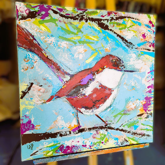 Oiseau – Tableau figuratif champêtre, 60×60 cm