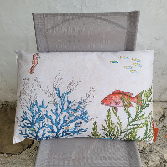 Coussin d'Extérieur Rectangulaire Sea Life 40x60 cm - Bleu Tendre / Fond Marin