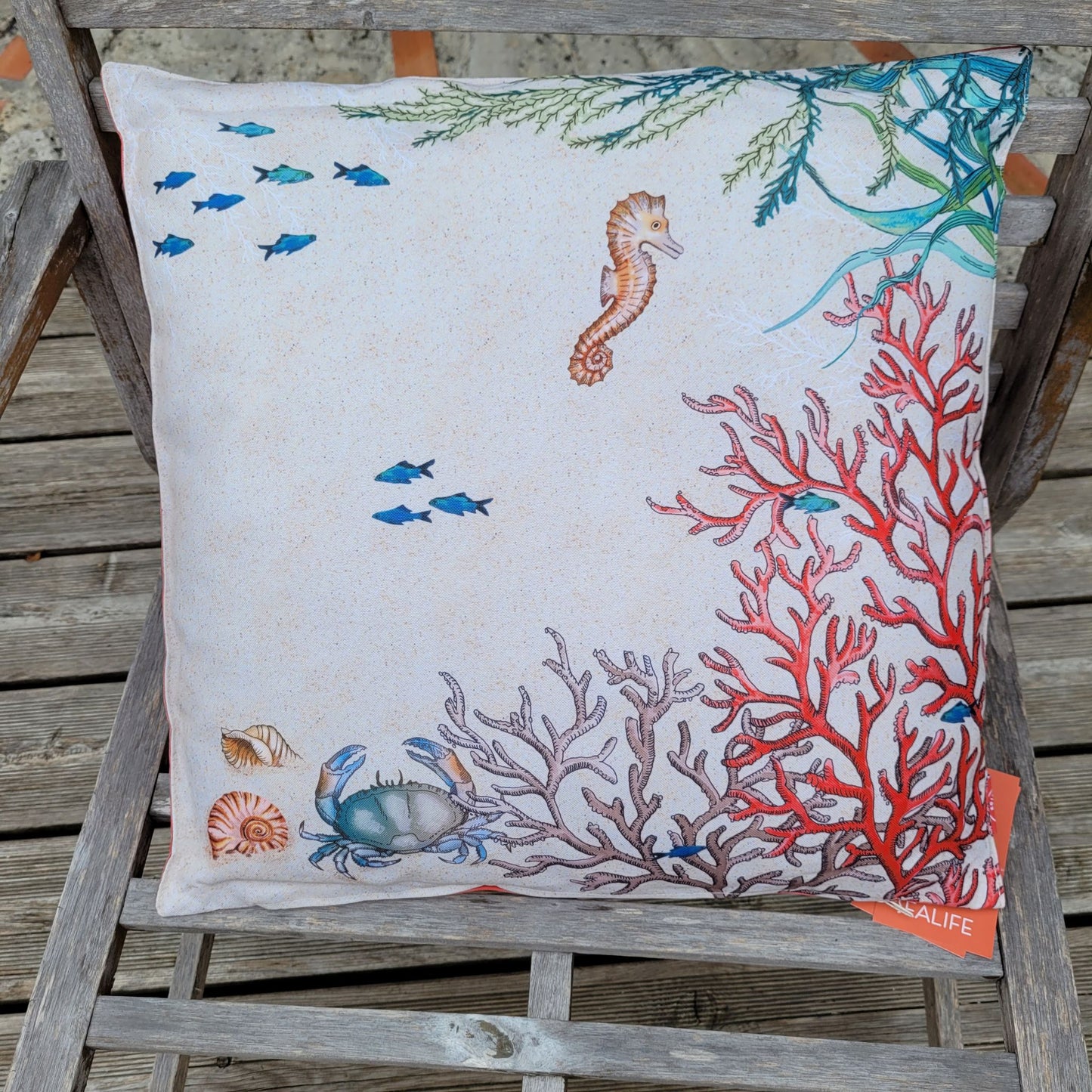 Coussin d'Extérieur Sea Life 45x45 cm - Fond Marin / Corail