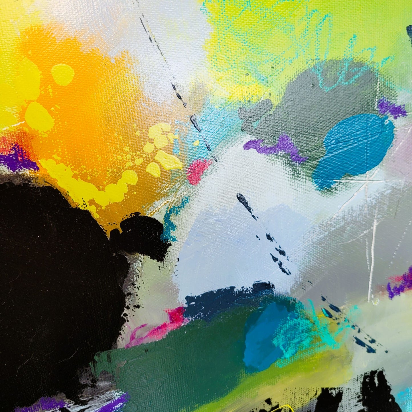 Citron Vert – Tableau abstrait multicolore à la feuille d'or, 60×60 cm