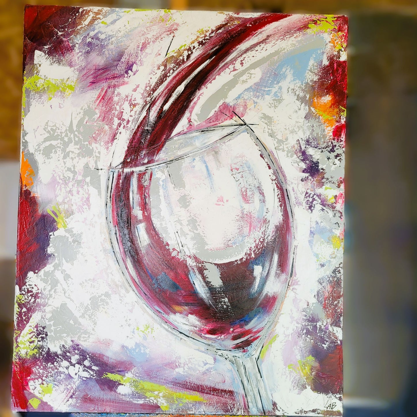 Dégustation – Tableau verre de vin rouge, 81×100 cm