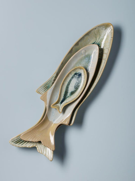 Plat Poisson Nuance en Céramique Gris-Bleu