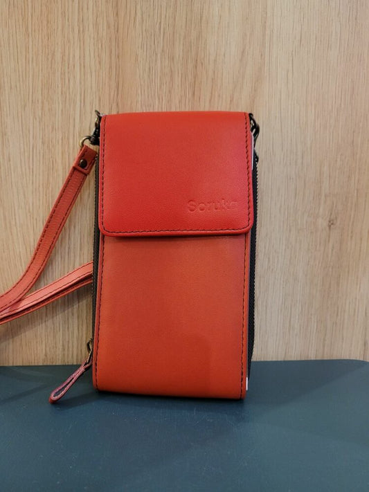 Pochette Téléphone et Portefeuille EVA rouge Cuir Upcyclé