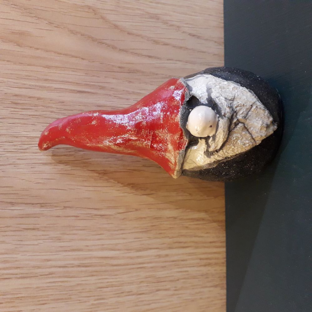 Père Noel Boule en Céramique Raku Rouge ou Bleu - Figurine Artisanale Vendée