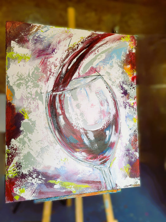 Dégustation – Tableau verre de vin rouge, 81×100 cm