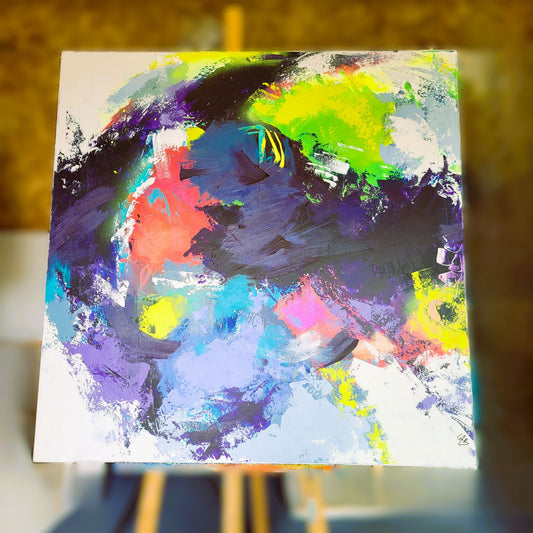 Effusion – Tableau abstrait tourbillon de couleurs, 100×100 cm