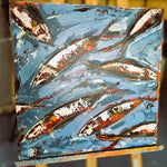 Poissons Bleus – Tableau figuratif marin, 50×50 cm