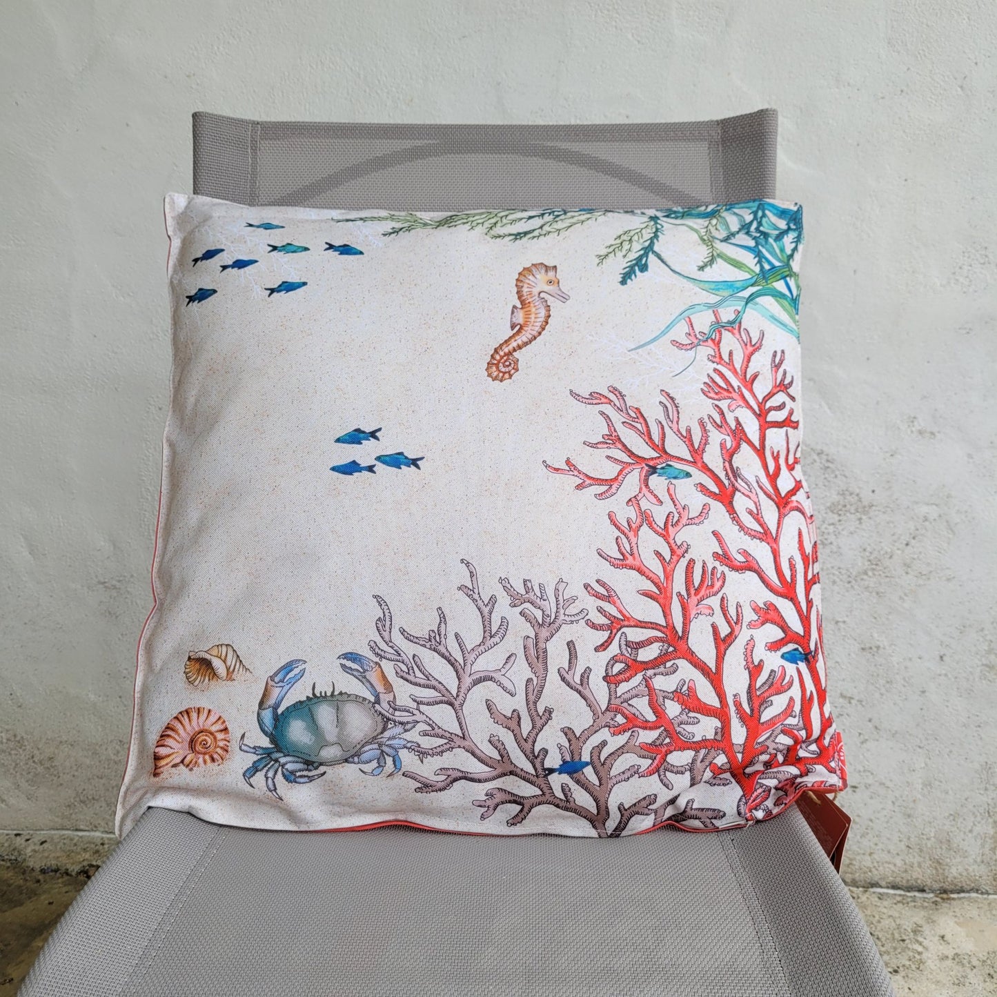Coussin d'Extérieur Sea Life 45x45 cm - Fond Marin / Corail