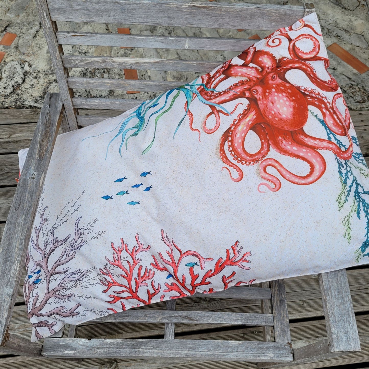 Grand Coussin d'Extérieur Sea Life 50x80 cm - Sable / Fond Marin