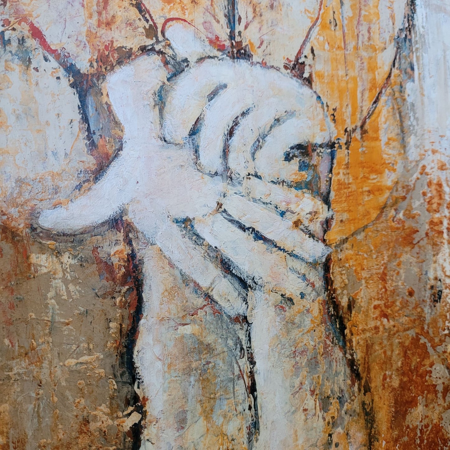 Attente : Une œuvre vibrante d'humanité peinte sur bois