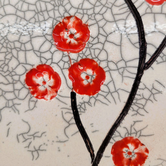 Dessous de plat Raku – Cerisiers en fleurs rouges