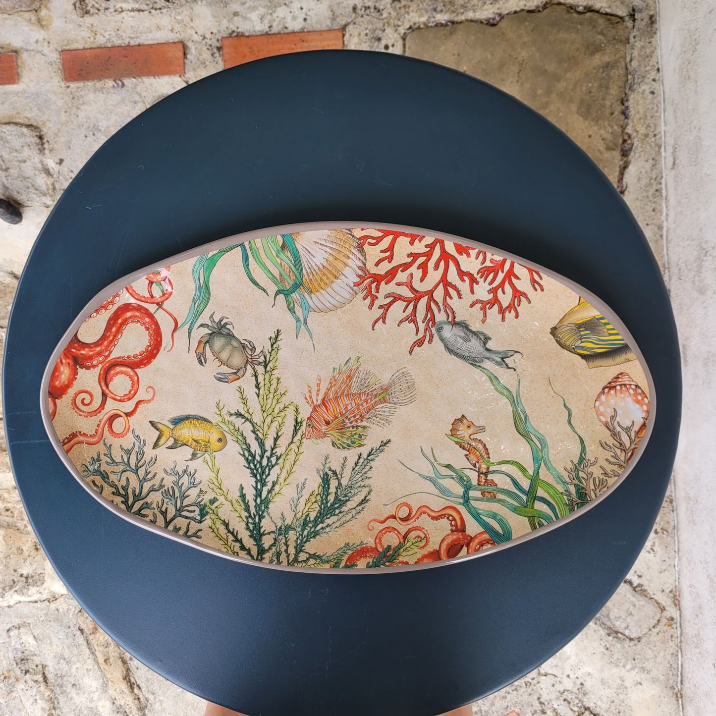 Plat de Service Ovale Mélamine Sea Life 52cm Rose & Tulipani