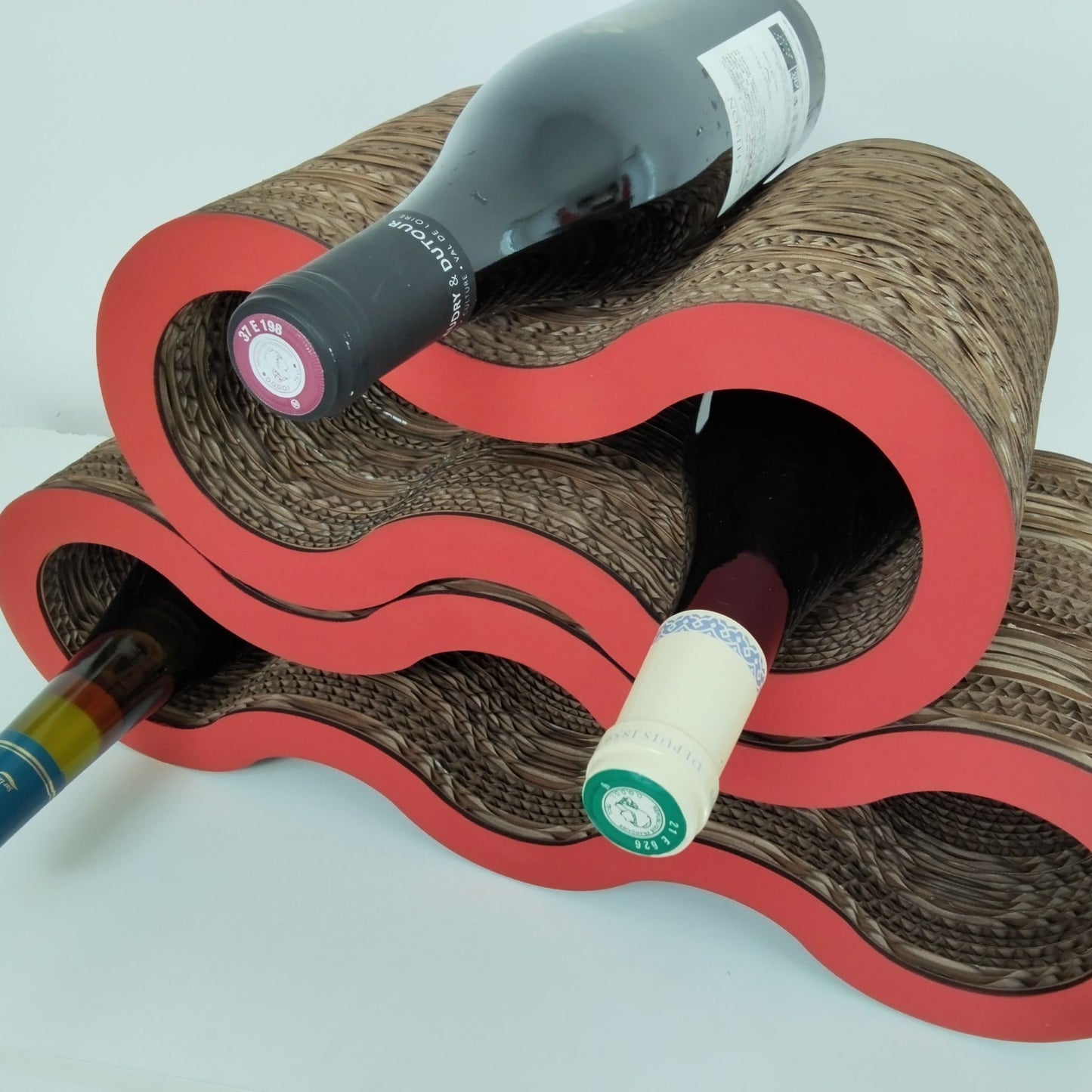Support 5 bouteilles Aléa en dentelle de carton – Rouge ou Orange