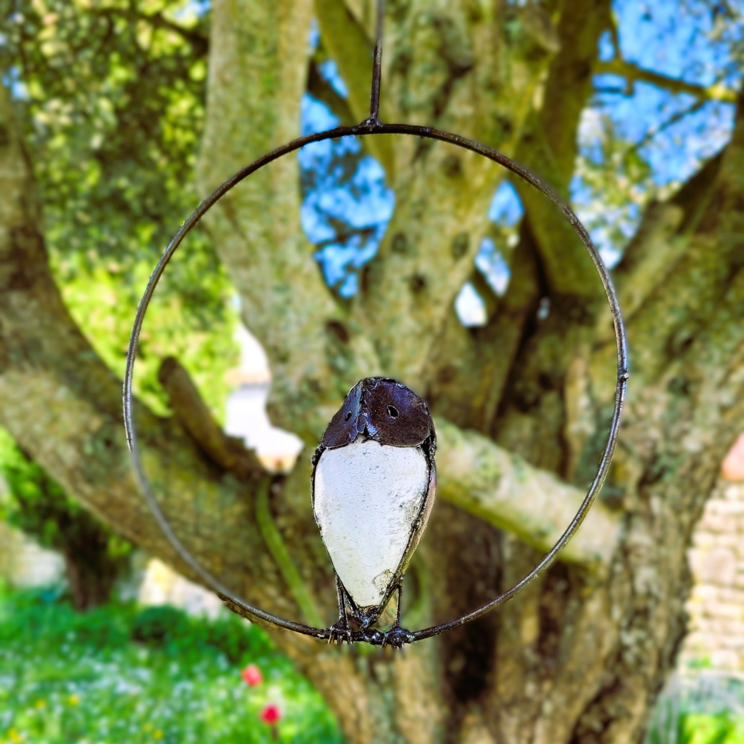 Décoration de Jardin "Chouette" en Métal Recyclé à Suspendre
