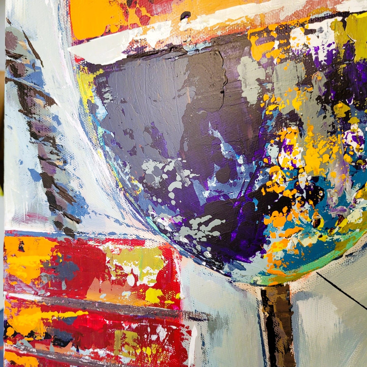 Bouchons – Tableau figuratif marin bleu rouge et orange, 50×50 cm