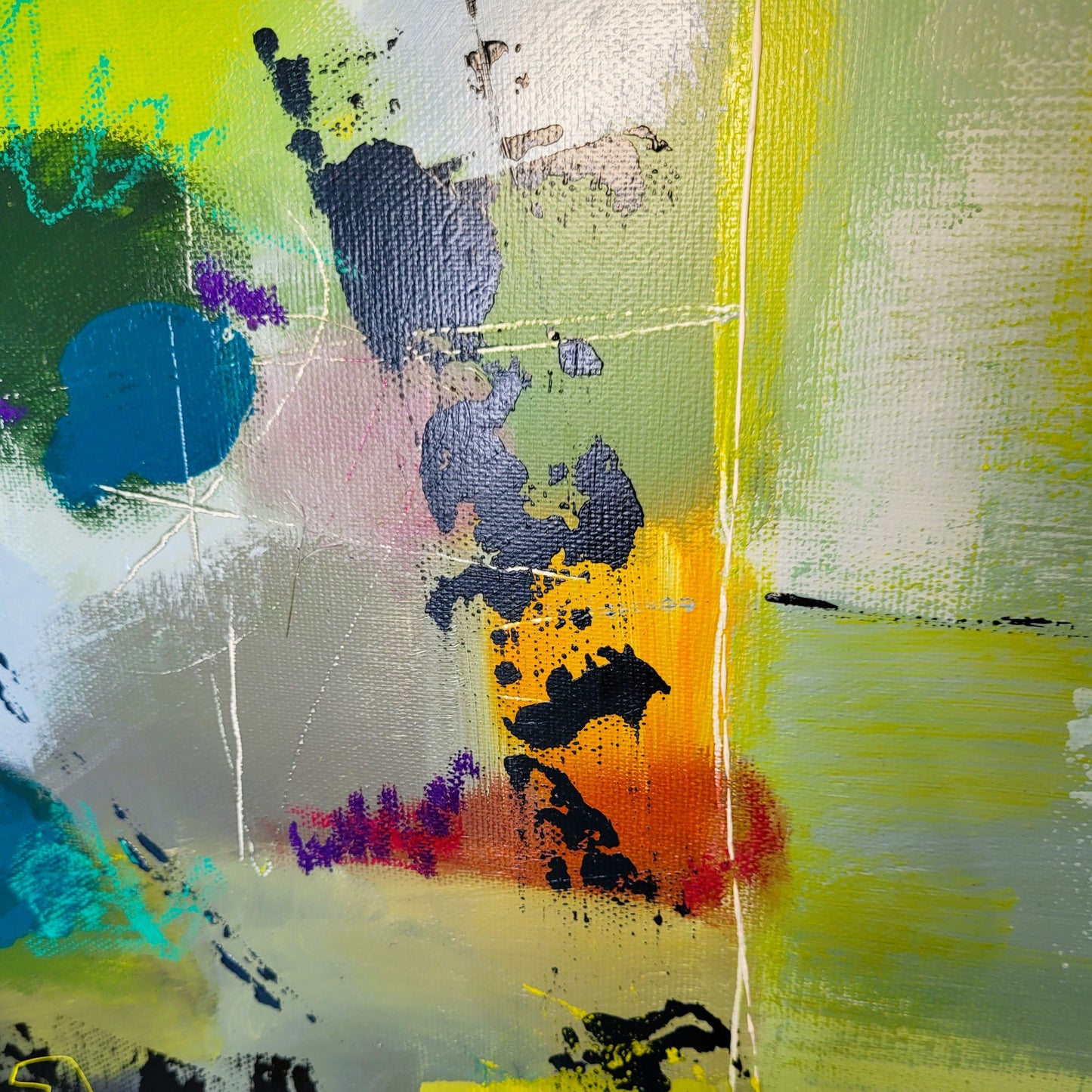 Citron Vert – Tableau abstrait multicolore à la feuille d'or, 60×60 cm