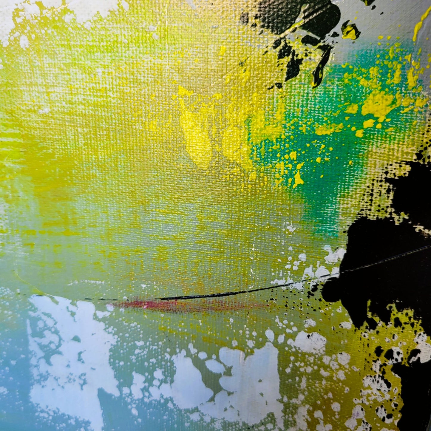 Citron Vert – Tableau abstrait multicolore à la feuille d'or, 60×60 cm