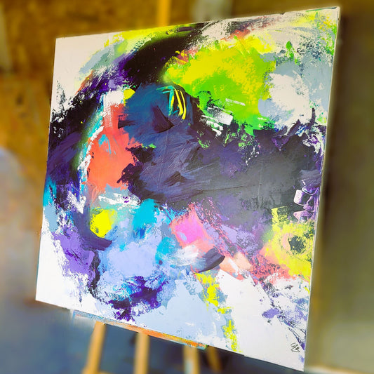 Effusion – Tableau abstrait tourbillon de couleurs, 100×100 cm