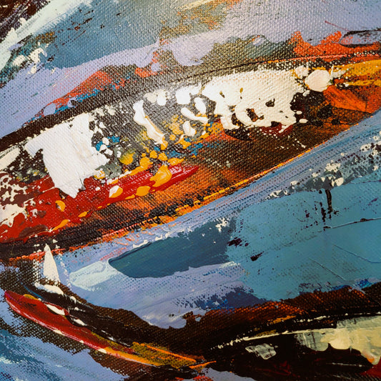 Poissons Bleus – Tableau figuratif marin, 50×50 cm