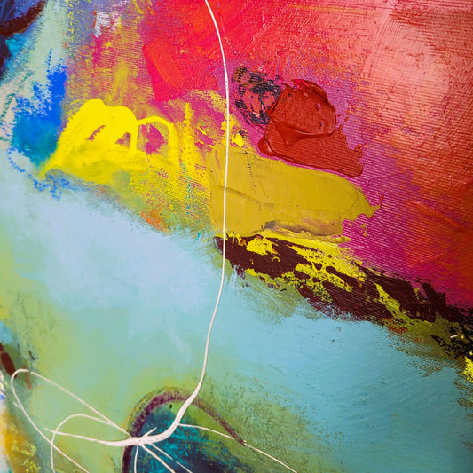 Univers Unique – Tableau abstrait gris-bleu et orange, 81×100 cm