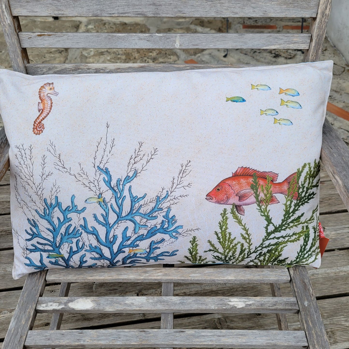 Coussin d'Extérieur Rectangulaire Sea Life 40x60 cm - Bleu Tendre / Fond Marin