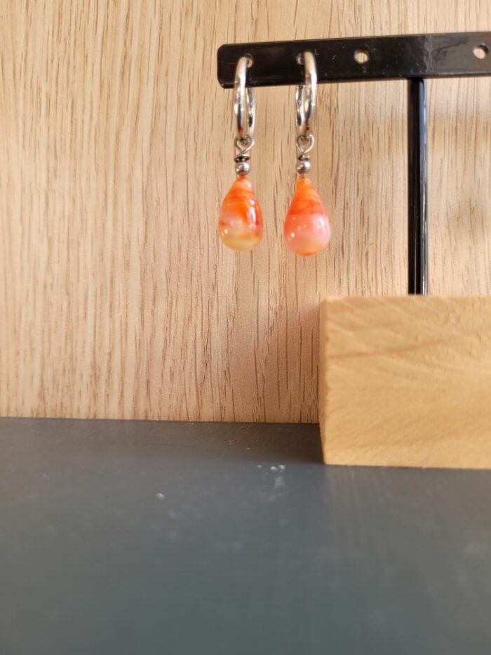 Le Grenier du Marais-Boucles d'oreilles pendentifs verre filé orange-Châtelaillon-Plage