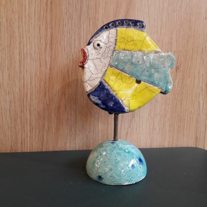 Le Grenier du Marais-Poisson raku bleu et jaune-Châtelaillon-Plage