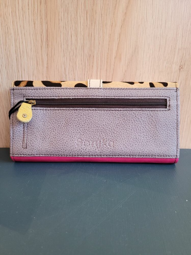 Portefeuille en cuir HALF MOON rose et panthère - Organisation complète et style multicolore – Image 2