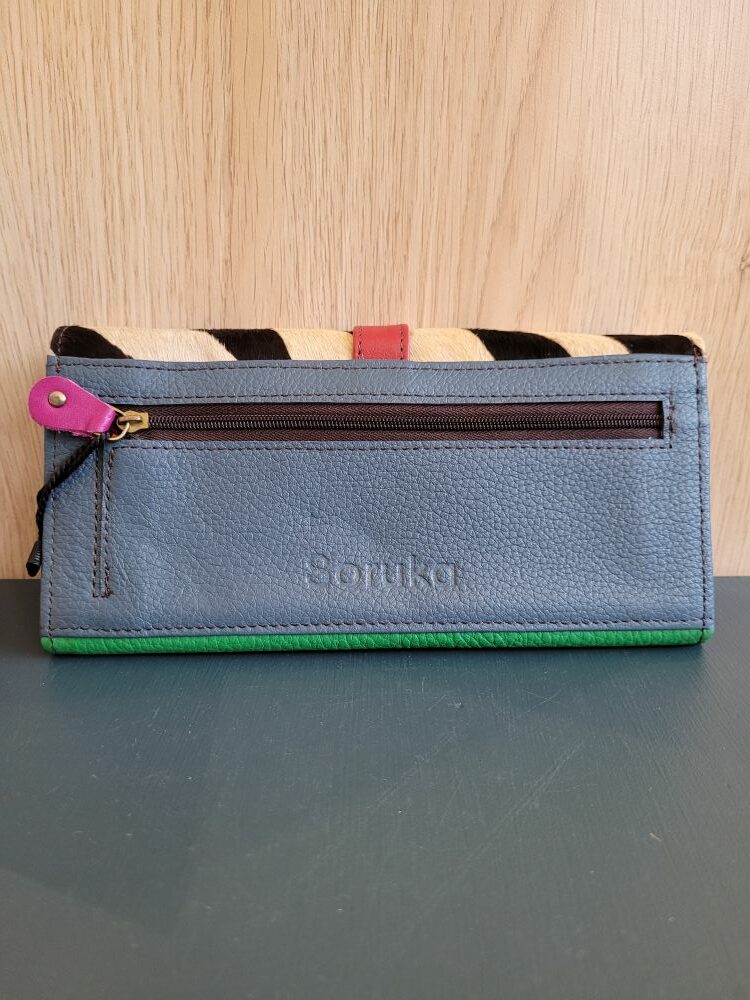 Portefeuille en cuir HALF MOON vert et zèbre - Organisation complète et style multicolore – Image 2