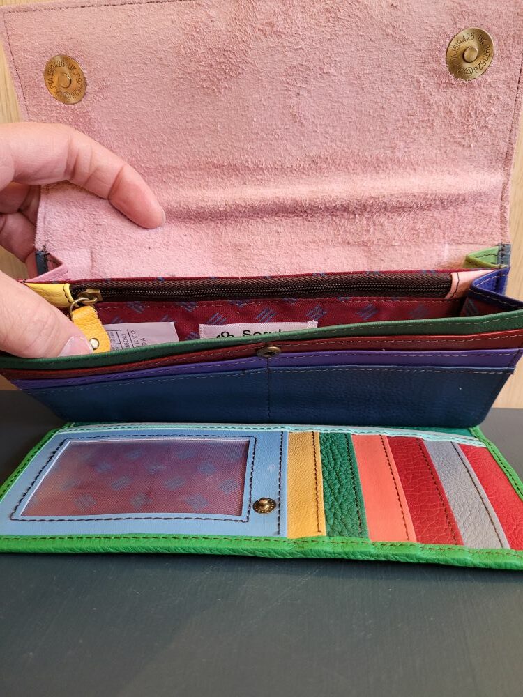 Portefeuille en cuir HALF MOON vert et zèbre - Organisation complète et style multicolore – Image 3