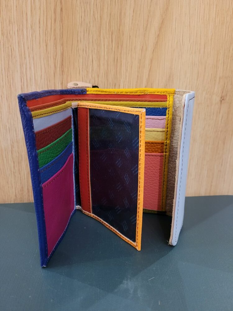 Portefeuille en cuir RINGS bleu marine et bleu ciel - Organisation colorée et durabilité artisanale – Image 2