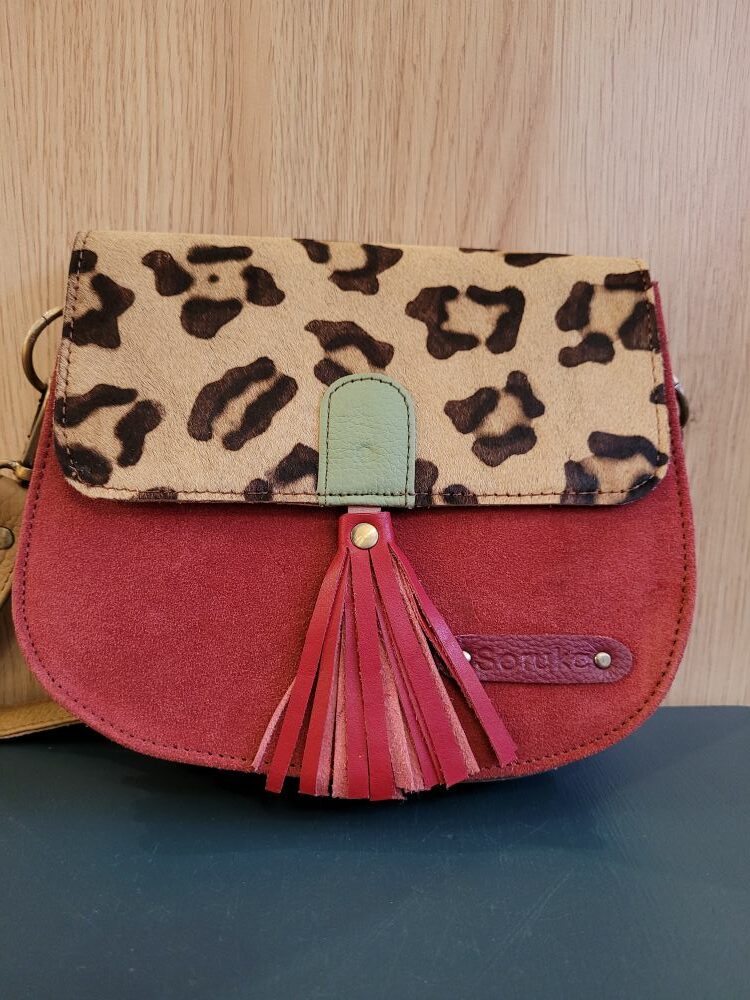 Le Grenier du Marais-Sac cuir Lena framboise et panthère(1)-Châtelaillon-Plage