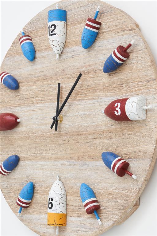 Le Rythme de l'Océan : Grande Horloge Murale en Bois et Flotteurs de Pêche Multicolores – Image 2