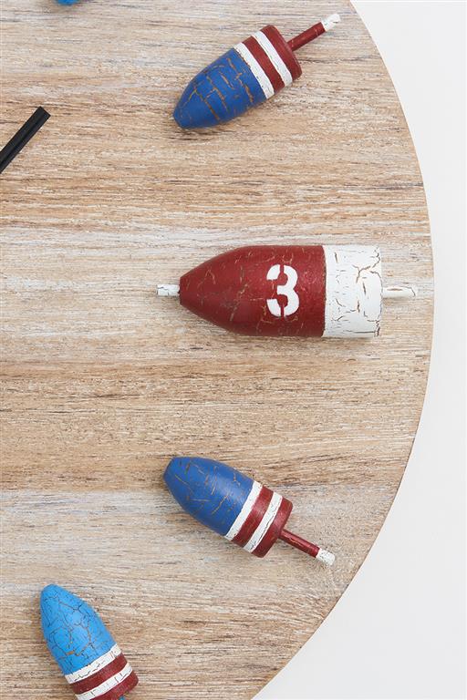 Le Rythme de l'Océan : Grande Horloge Murale en Bois et Flotteurs de Pêche Multicolores – Image 3